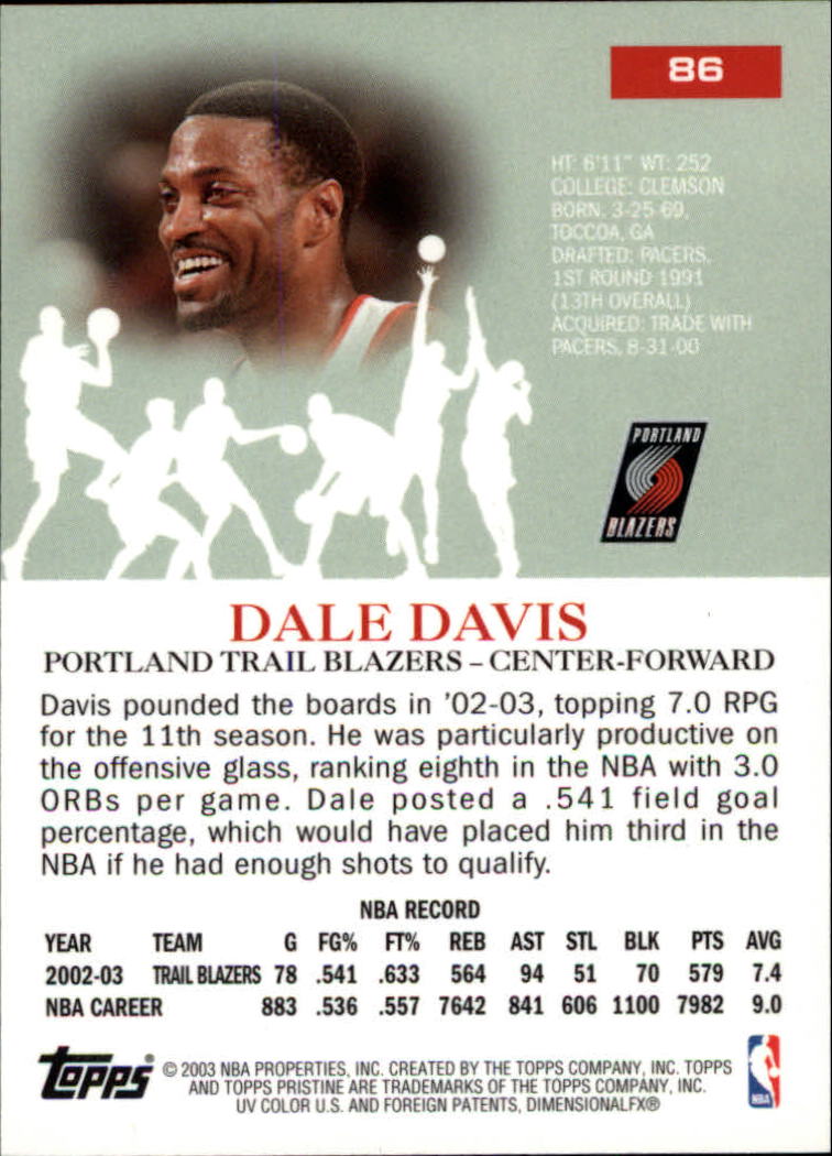 2003-04 Topps Pristine #86 Dale Davis back image