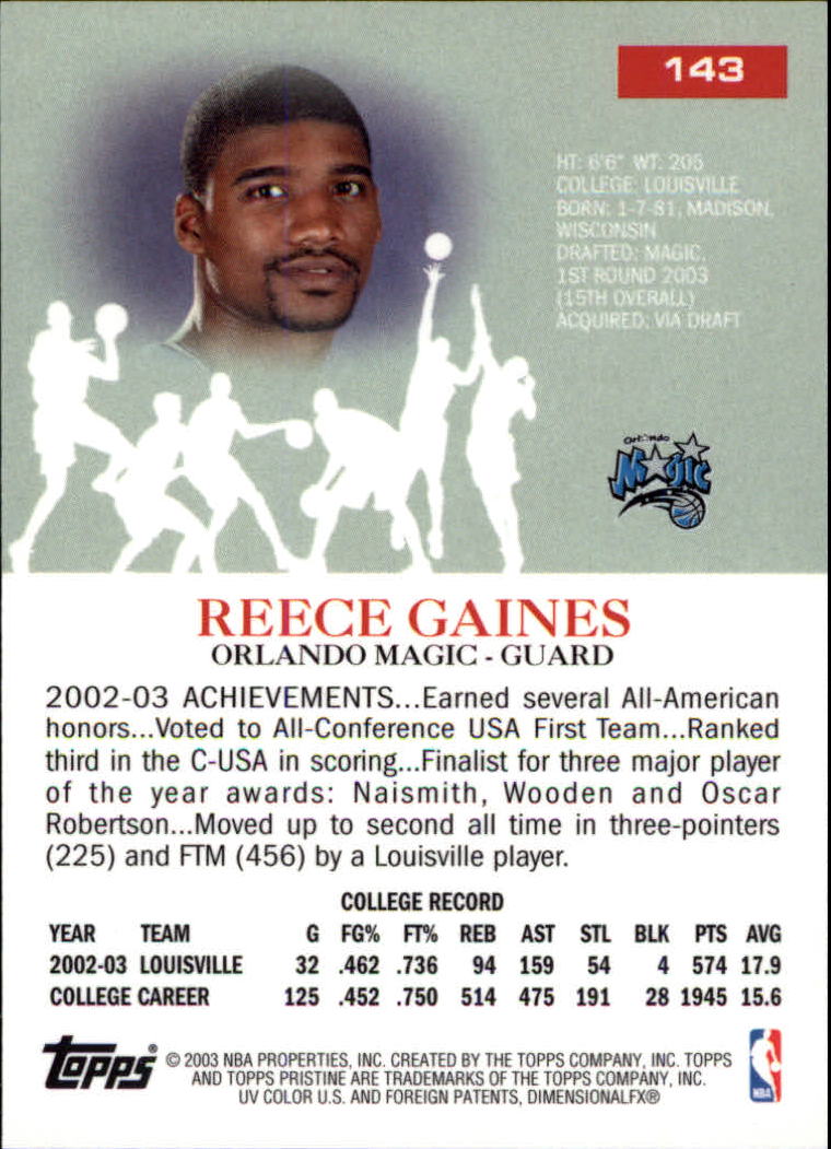 2003-04 Topps Pristine #143 Reece Gaines C RC back image