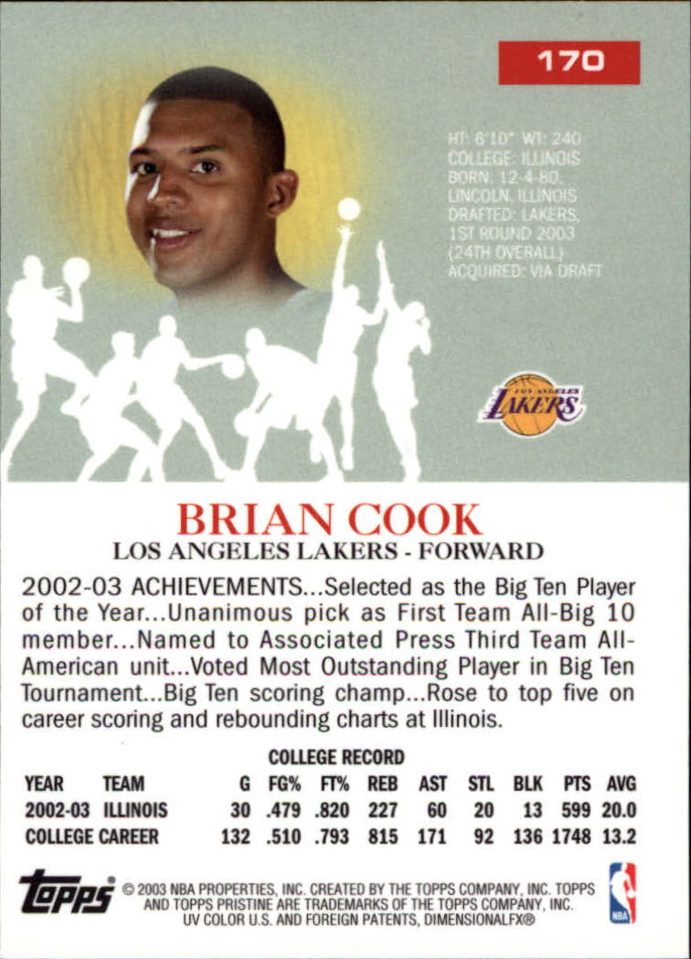 2003-04 Topps Pristine #170 Brian Cook C RC back image