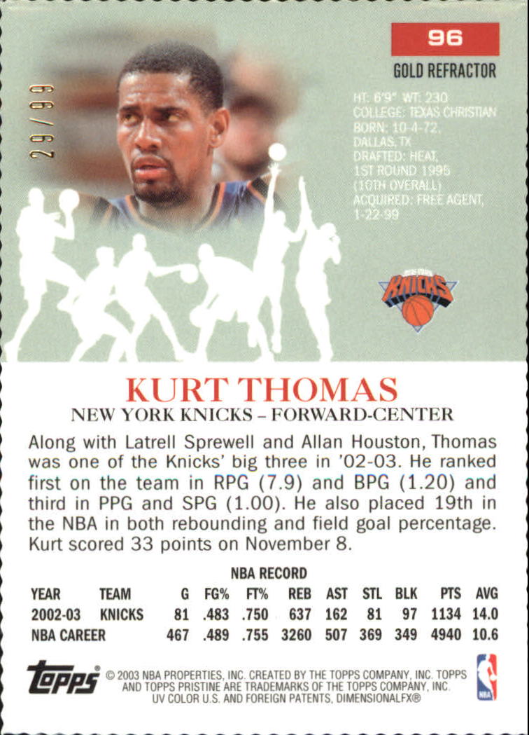 2003-04 Topps Pristine Refractors #96 Kurt Thomas back image