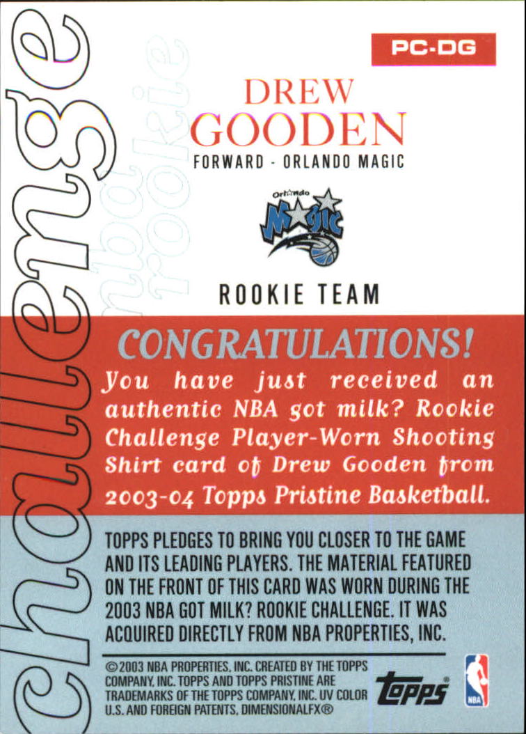 2003-04 Topps Pristine Challenge Relics #DG Drew Gooden E back image