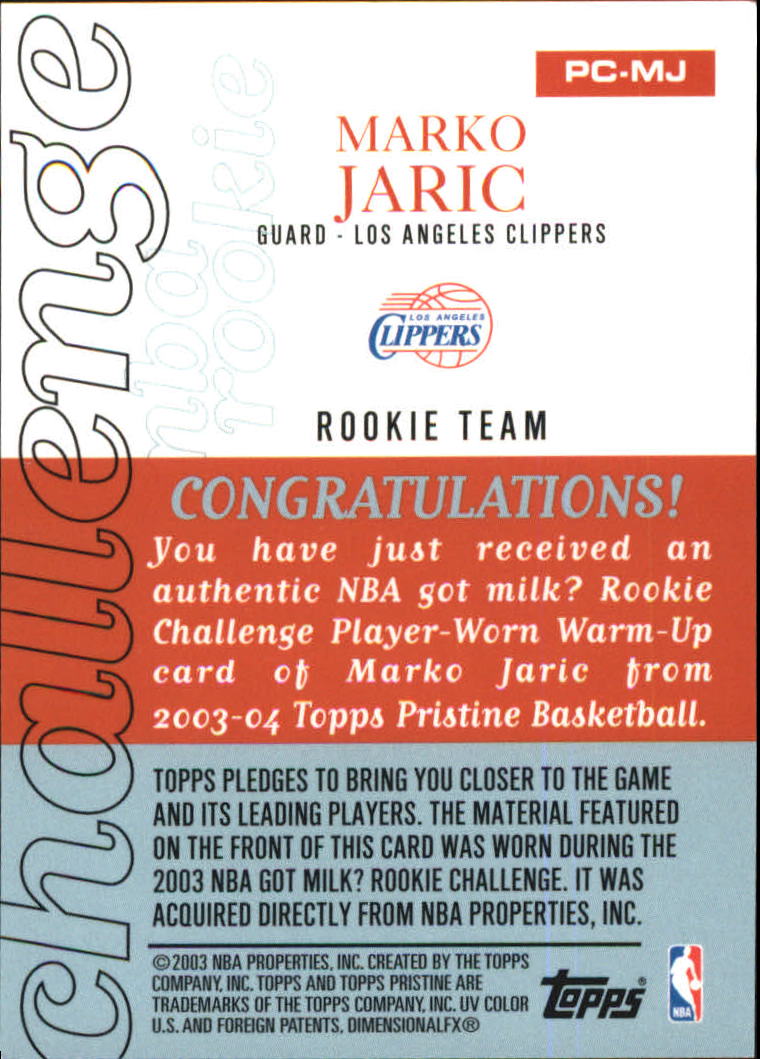 2003-04 Topps Pristine Challenge Relics #MJ Marko Jaric E back image