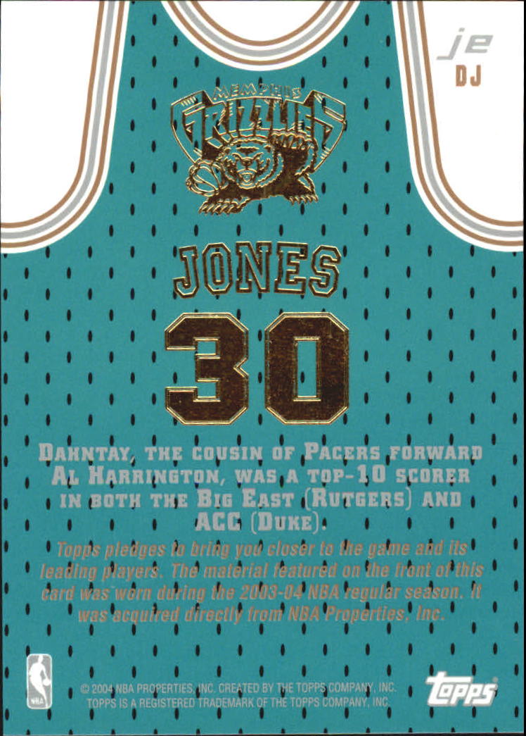 2003-04 Topps Jersey Edition #DJ Dahntay Jones RC back image