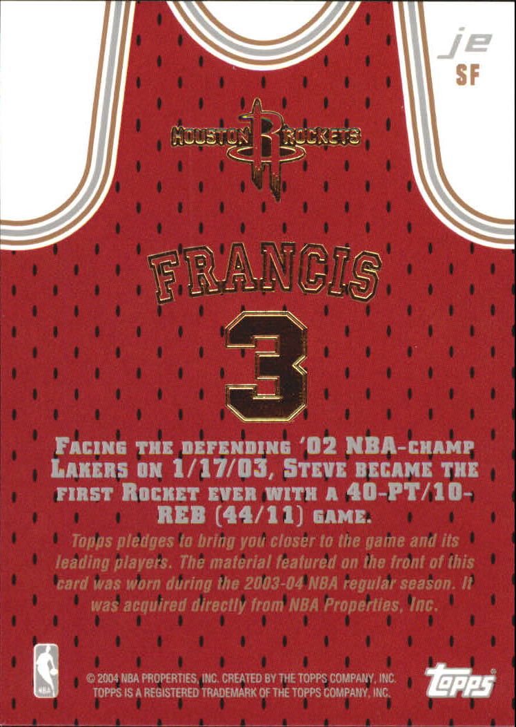 2003-04 Topps Jersey Edition #SF Steve Francis back image