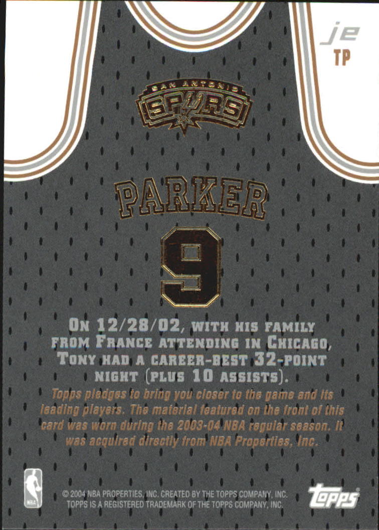 2003-04 Topps Jersey Edition #TP Tony Parker back image
