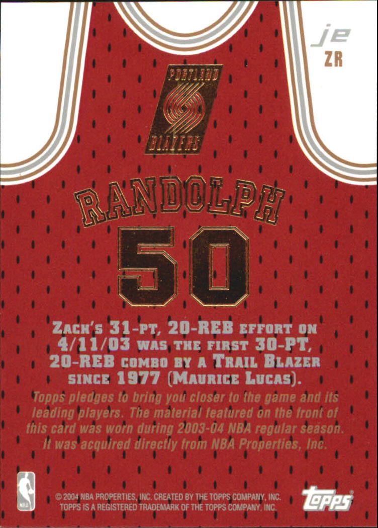 2003-04 Topps Jersey Edition #ZR Zach Randolph back image