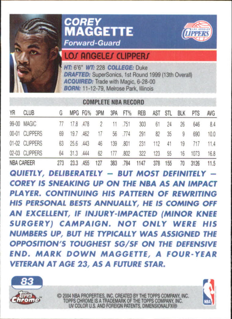 2003-04 Topps Chrome #83 Corey Maggette back image