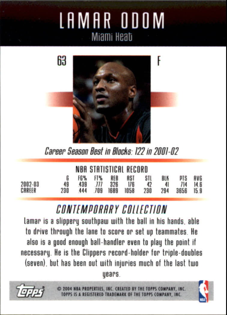 2003-04 Topps Contemporary Collection #63 Lamar Odom back image
