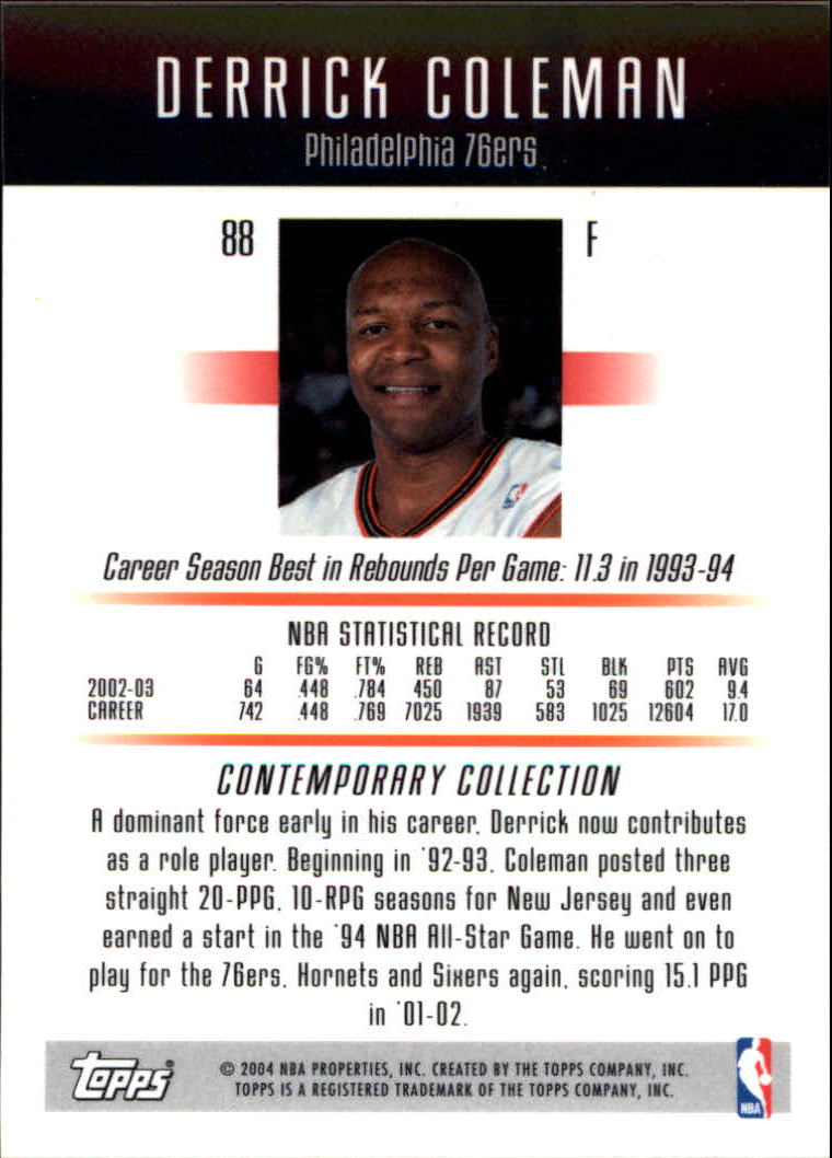2003-04 Topps Contemporary Collection #88 Derrick Coleman back image