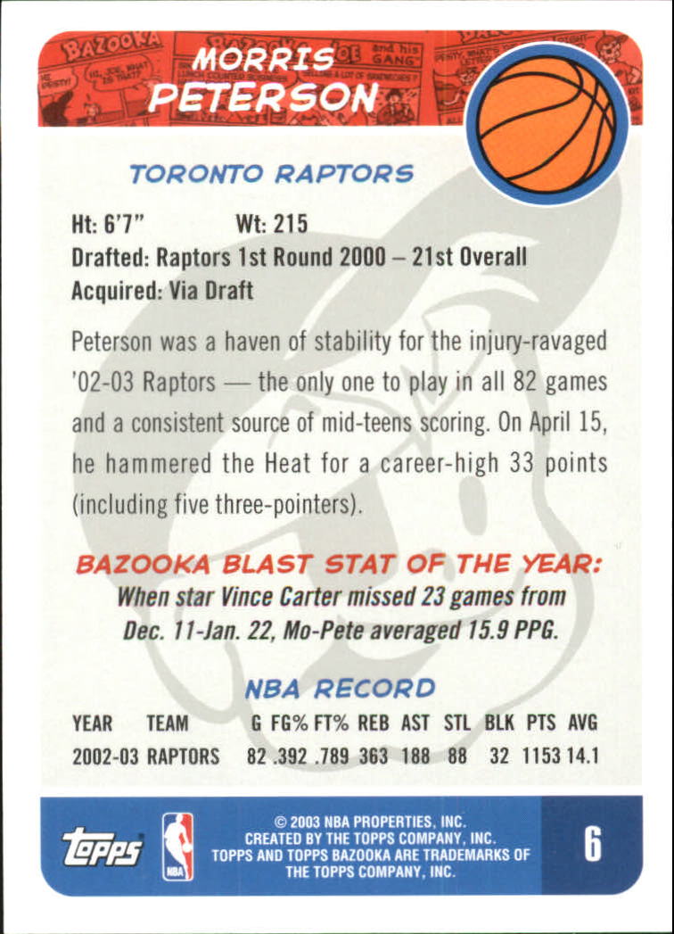 2003-04 Bazooka #6 Morris Peterson back image