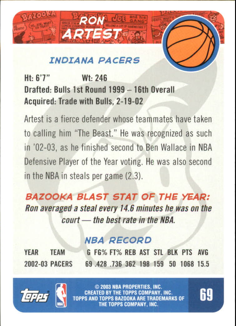 2003-04 Bazooka #69 Ron Artest back image