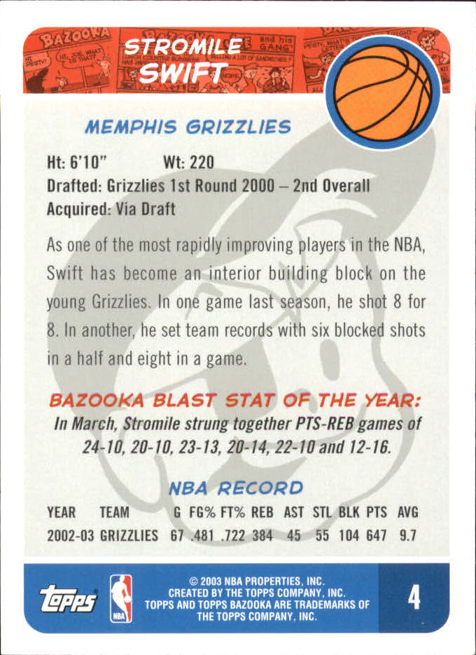 2003-04 Bazooka Mini #4 Stromile Swift back image
