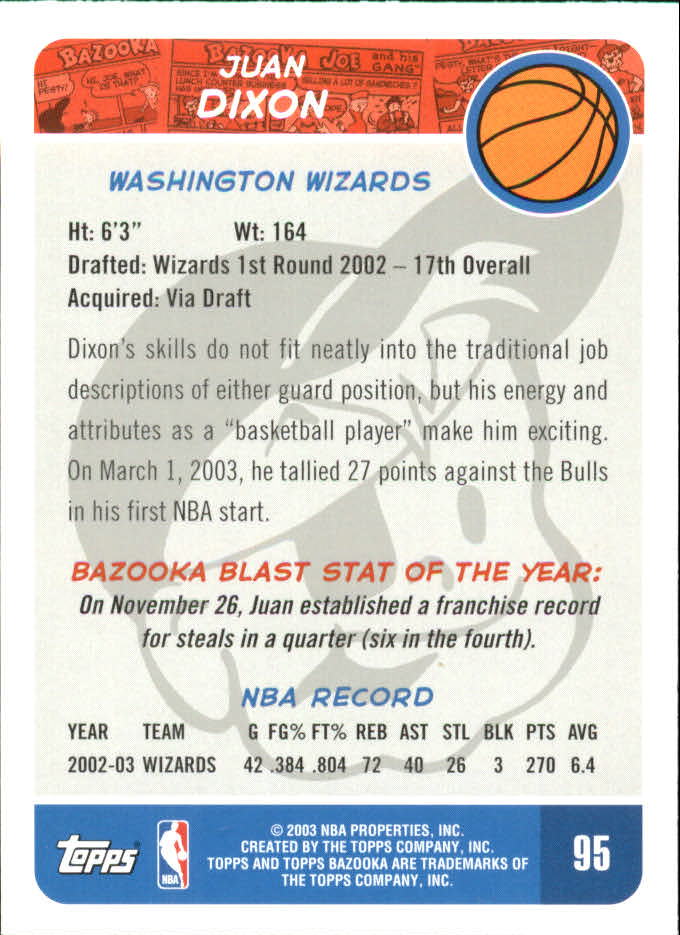 2003-04 Bazooka Mini #95 Juan Dixon back image