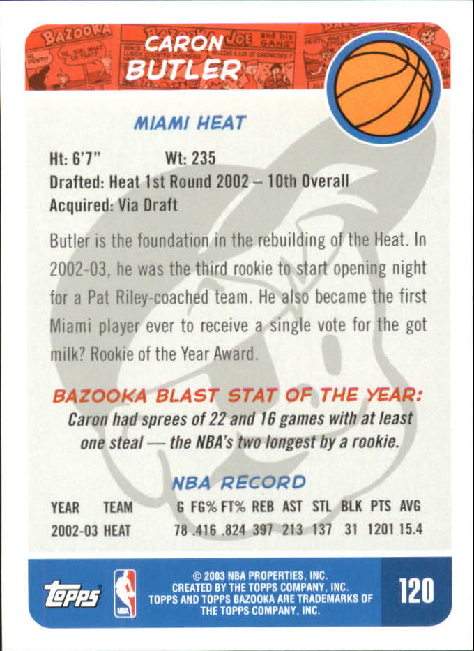 2003-04 Bazooka Mini #120 Caron Butler back image