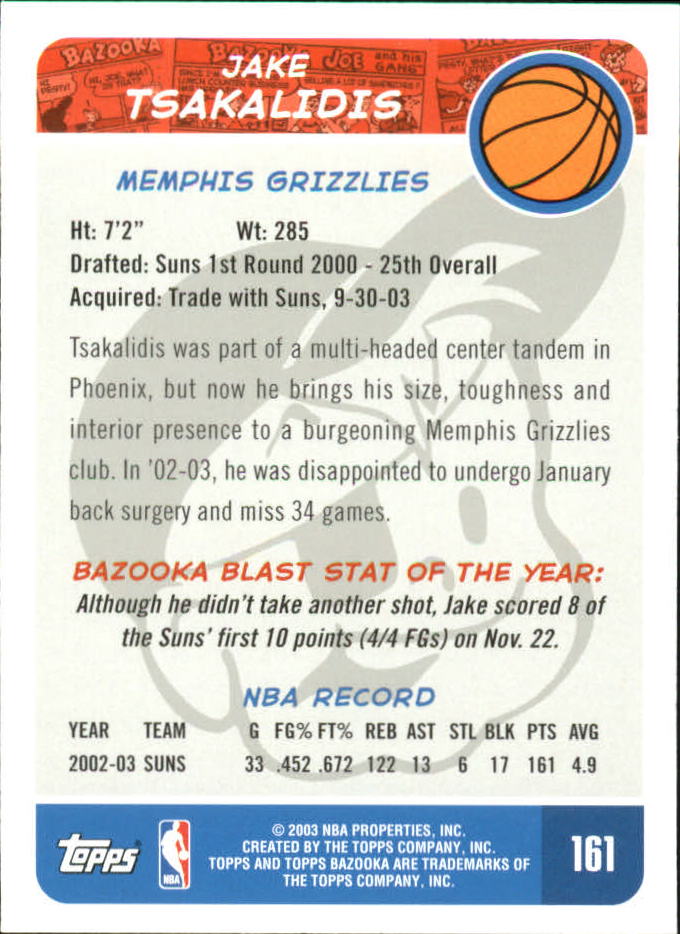 2003-04 Bazooka Mini #161 Jake Tsakalidis back image