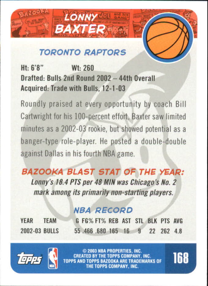 2003-04 Bazooka Mini #168 Lonny Baxter back image
