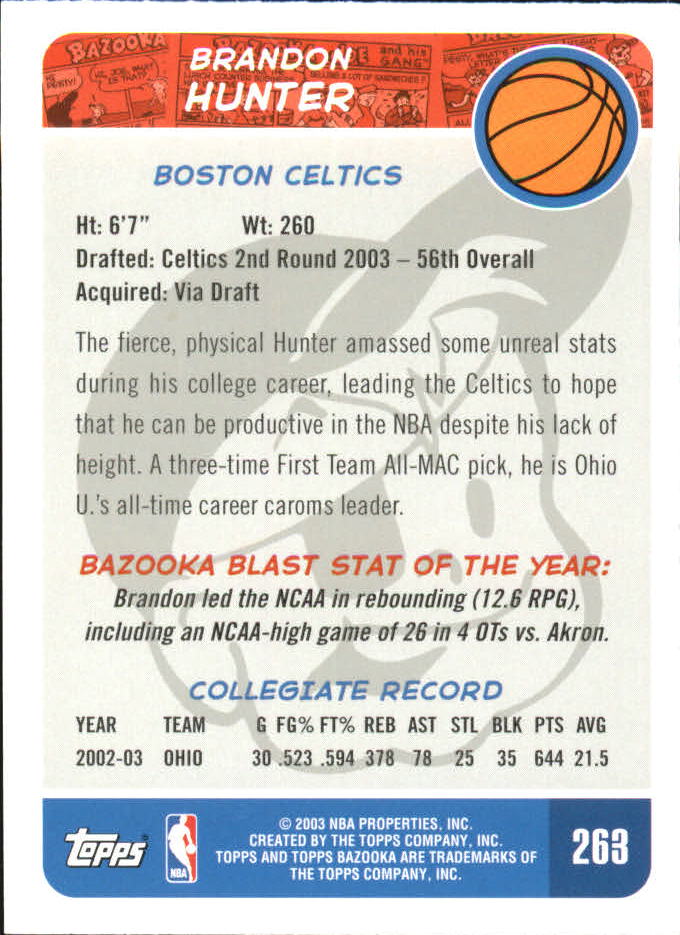 2003-04 Bazooka Mini #263 Brandon Hunter back image