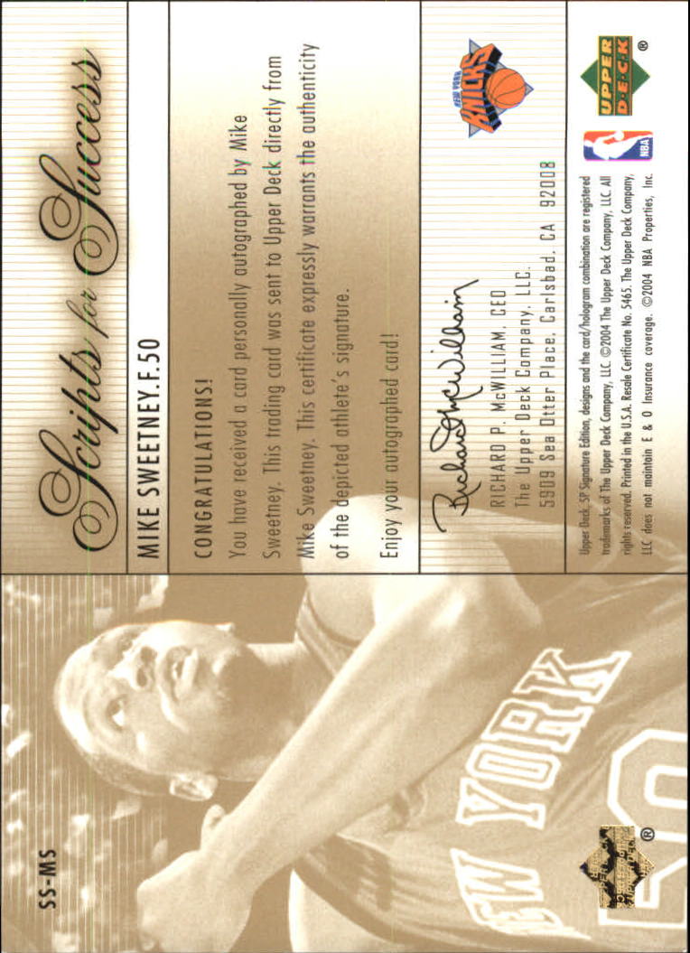 2003-04 SP Signature Edition Scripts for Success #MS Mike Sweetney back image