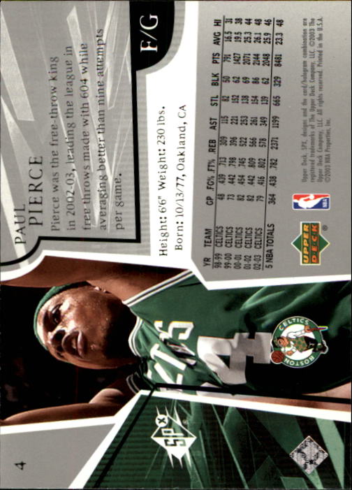 2003-04 SPx #4 Paul Pierce back image