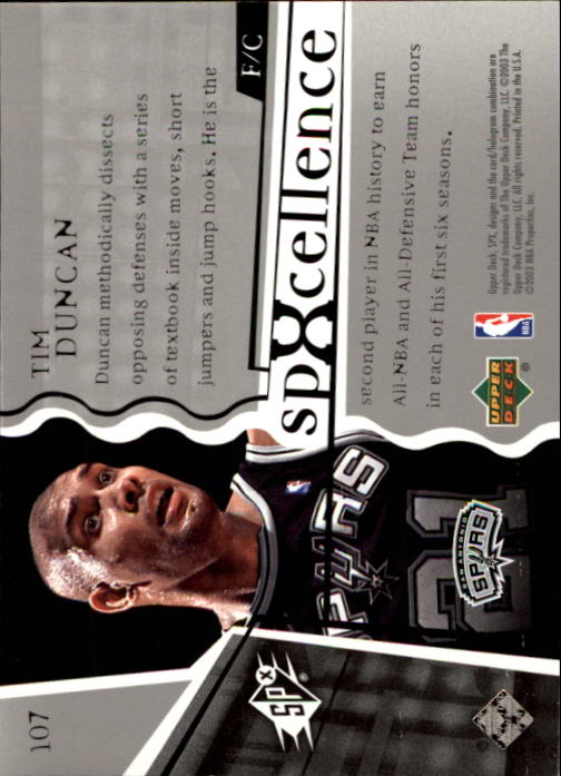 2003-04 SPx #107 Tim Duncan back image