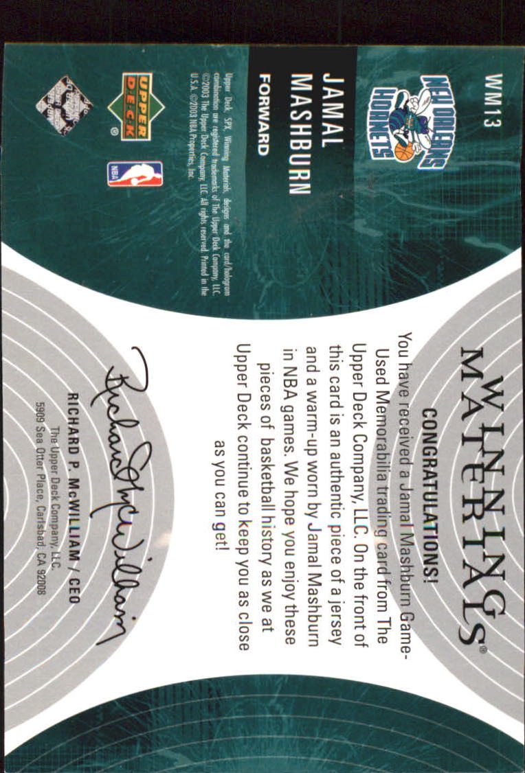 2003-04 SPx Winning Materials #WM13 Jamal Mashburn back image