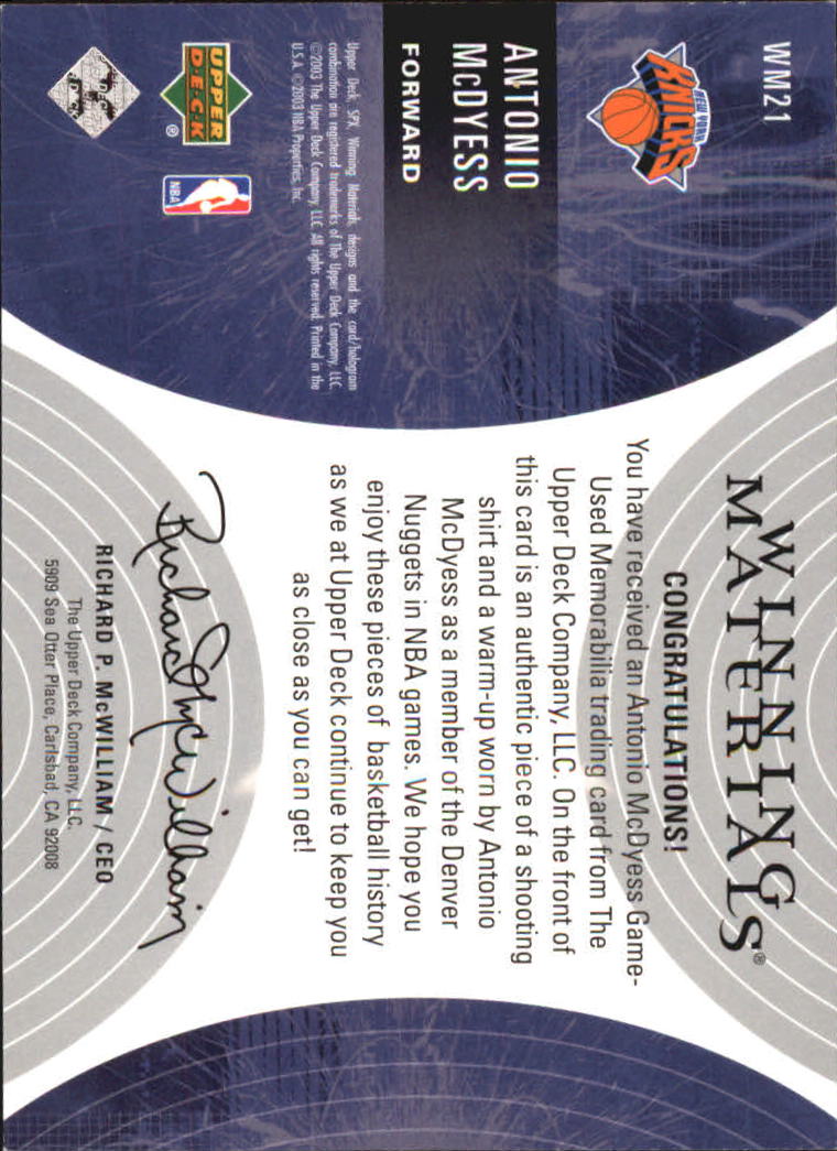 2003-04 SPx Winning Materials #WM21 Antonio McDyess back image