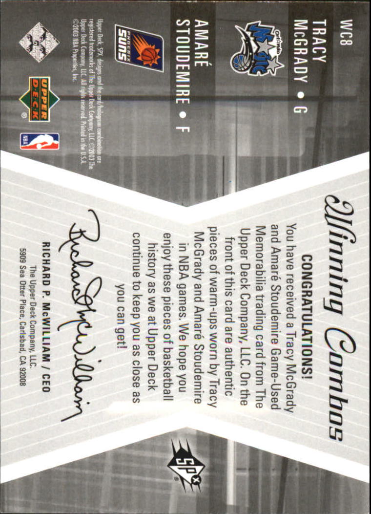 2003-04 SPx Winning Materials Combos #WC8 Tracy McGrady/Amare Stoudemire back image