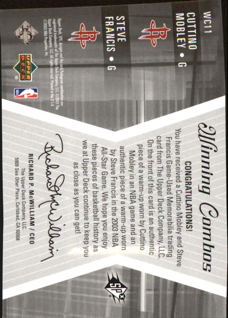 2003-04 SPx Winning Materials Combos #WC11 Cuttino Mobley/Steve Francis back image