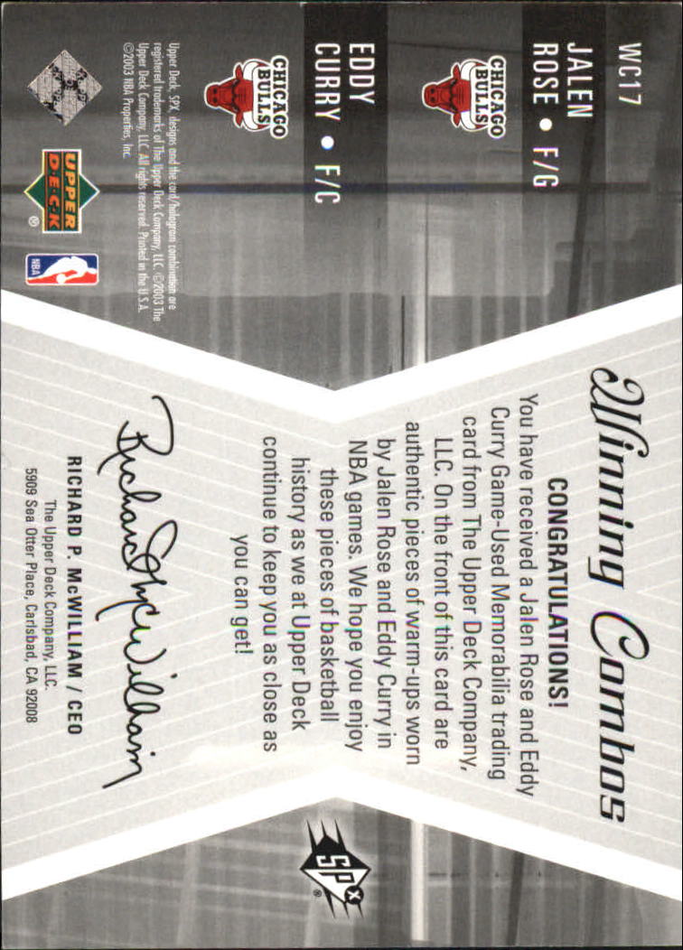 2003-04 SPx Winning Materials Combos #WC17 Jalen Rose/Eddy Curry back image