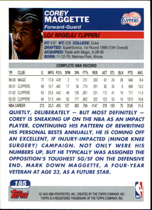 2003-04 Topps #185 Corey Maggette back image