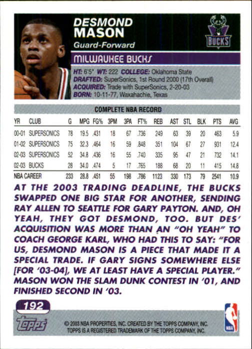 B1545- 2003-04 Topps Erste Ausgabe BK Karten 1-249 -du Pick- 15 + Gratis US Ship - Bild 259 von 315