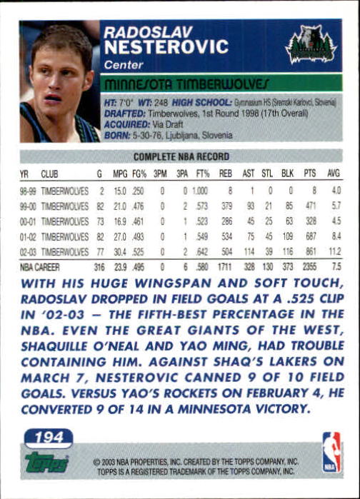 B1545- 2003-04 Topps Erste Ausgabe BK Karten 1-249 -du Pick- 15 + Gratis US Ship - Bild 263 von 315