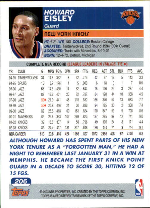 B1545- 2003-04 Topps Erste Ausgabe BK Karten 1-249 -du Pick- 15 + Gratis US Ship - Bild 281 von 315