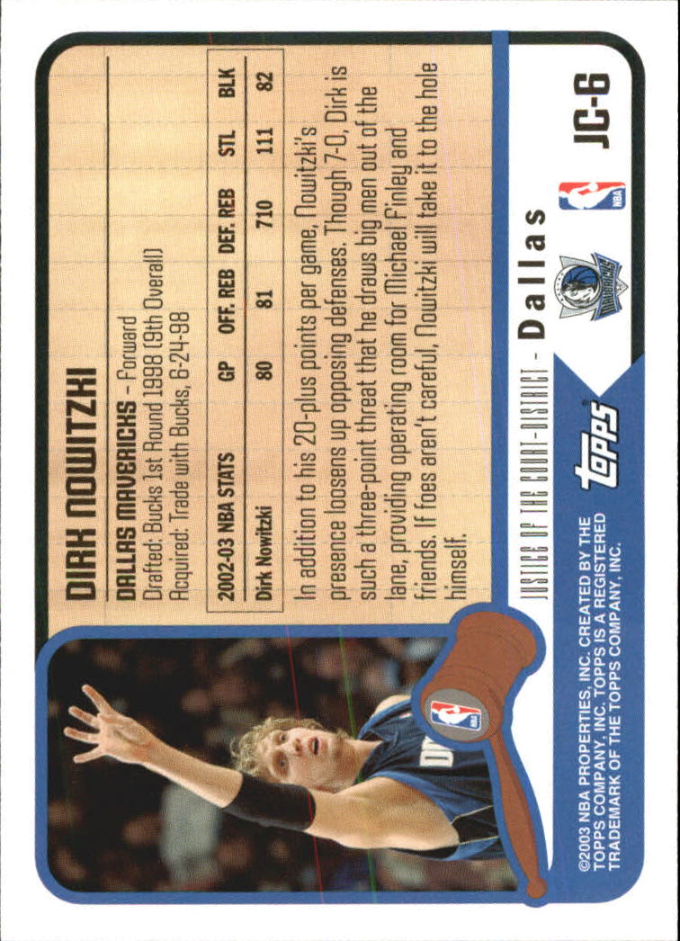 2003-04 Topps Justice of the Court #JC6 Dirk Nowitzki back image
