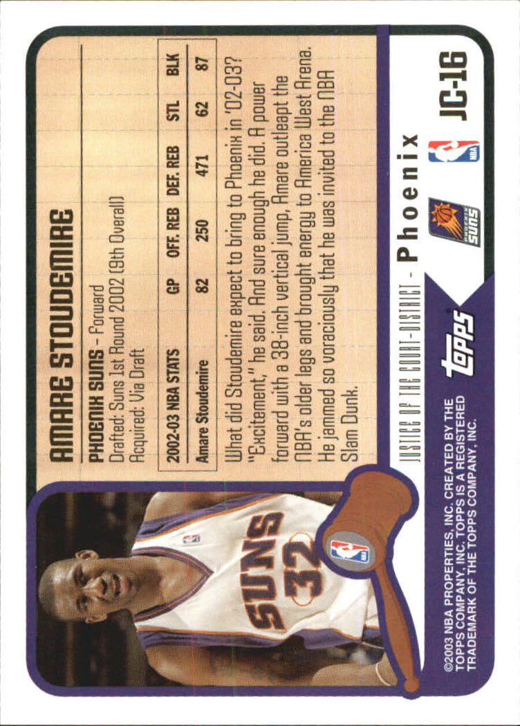 2003-04 Topps Justice of the Court #JC16 Amare Stoudemire back image