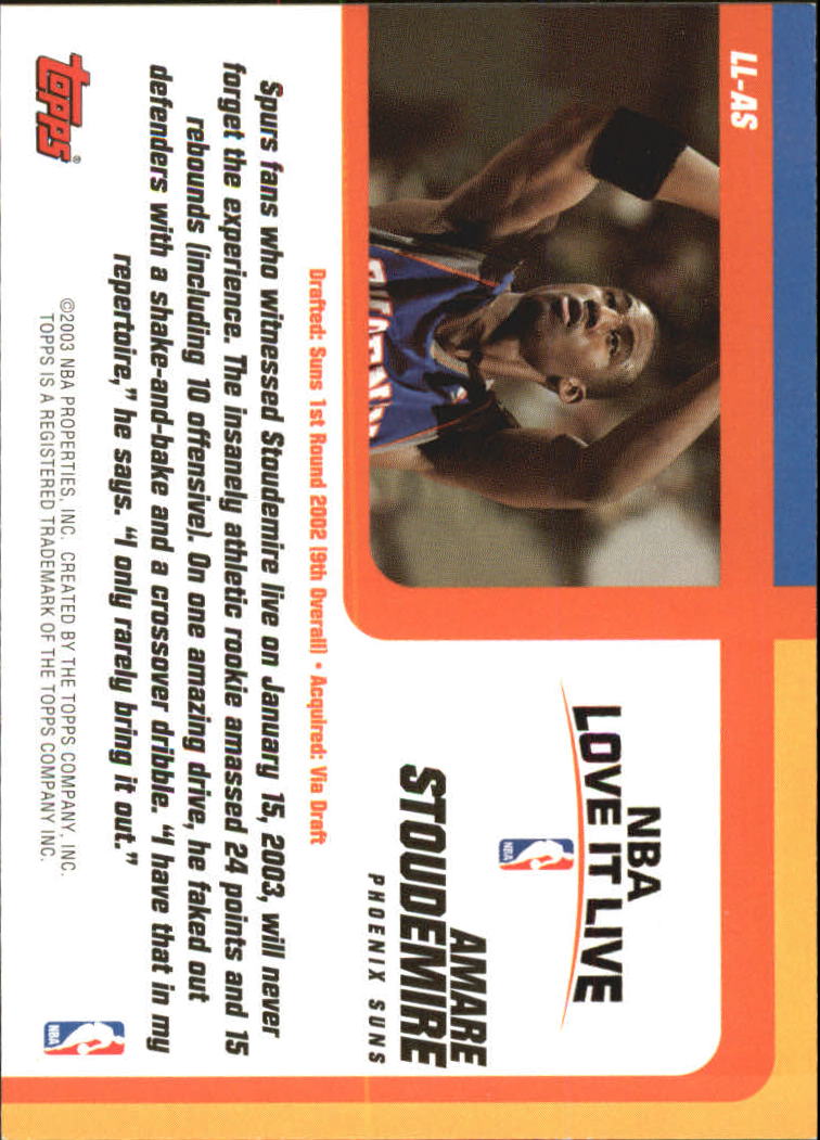 2003-04 Topps Love it Live #LLAS Amare Stoudemire back image
