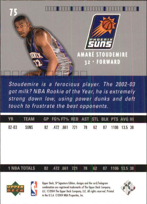 2003-04 SP Signature Edition #75 Amare Stoudemire back image