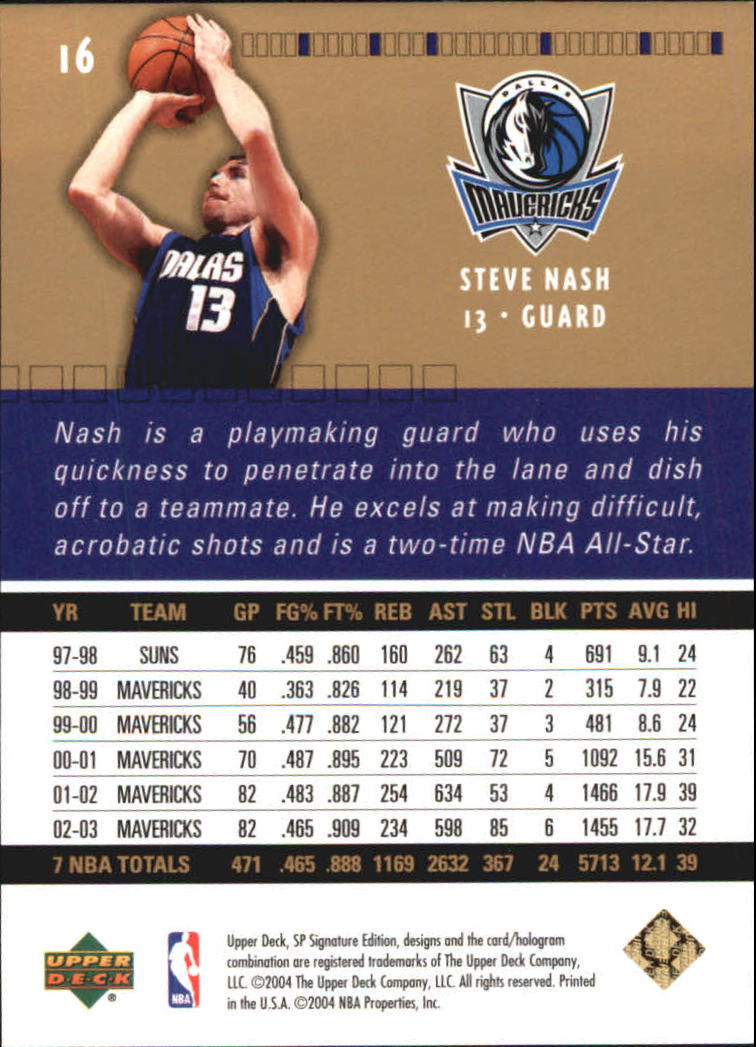 2003-04 SP Signature Edition Gold #16 Steve Nash back image