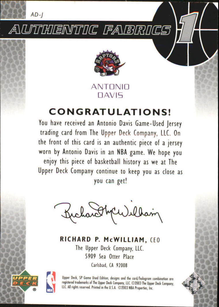 2003-04 SP Game Used Authentic Fabrics #ADJ Antonio Davis back image