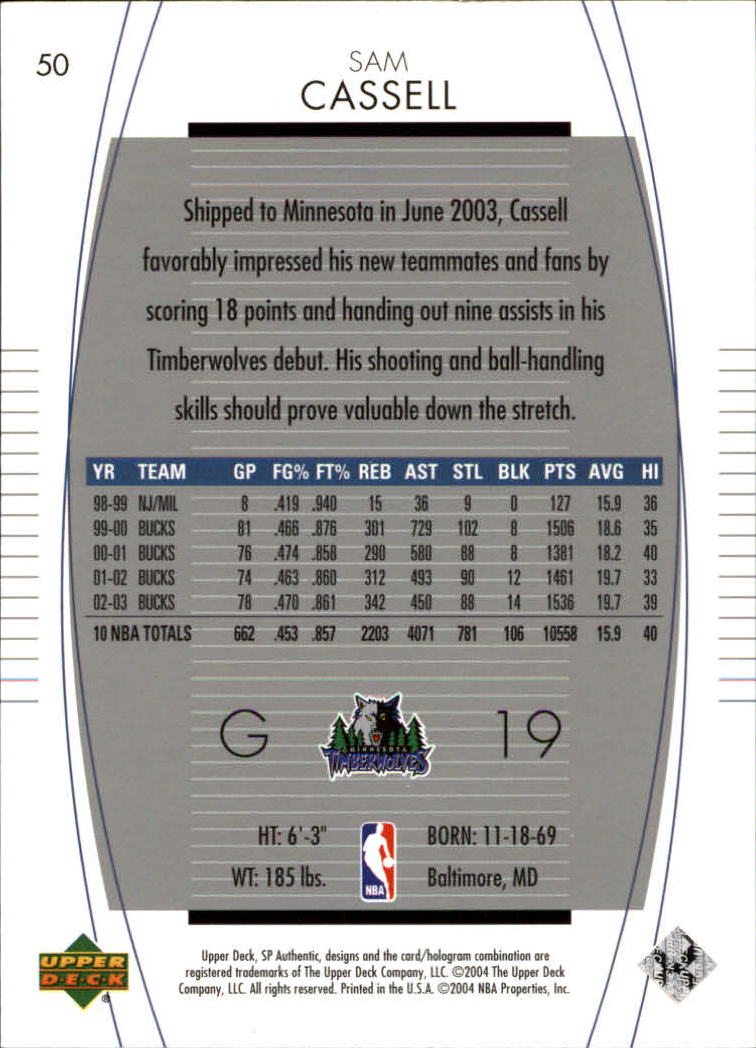 2003-04 SP Authentic #50 Sam Cassell back image