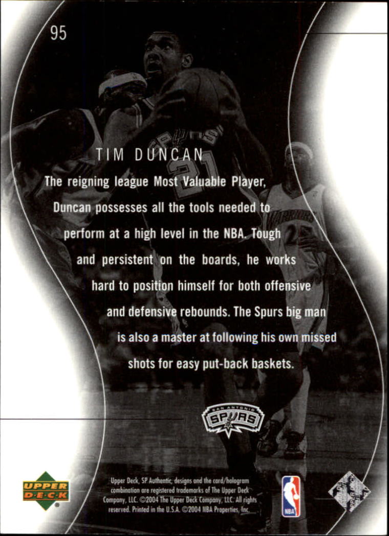2003-04 SP Authentic #95 Tim Duncan SPEC back image