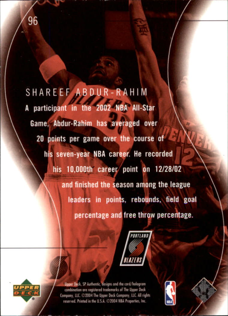 2003-04 SP Authentic #96 Shareef Abdur-Rahim SPEC back image
