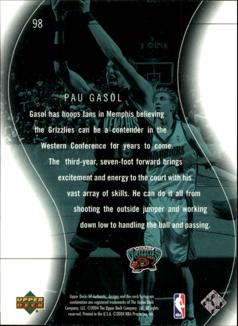 2003-04 SP Authentic #98 Pau Gasol SPEC back image