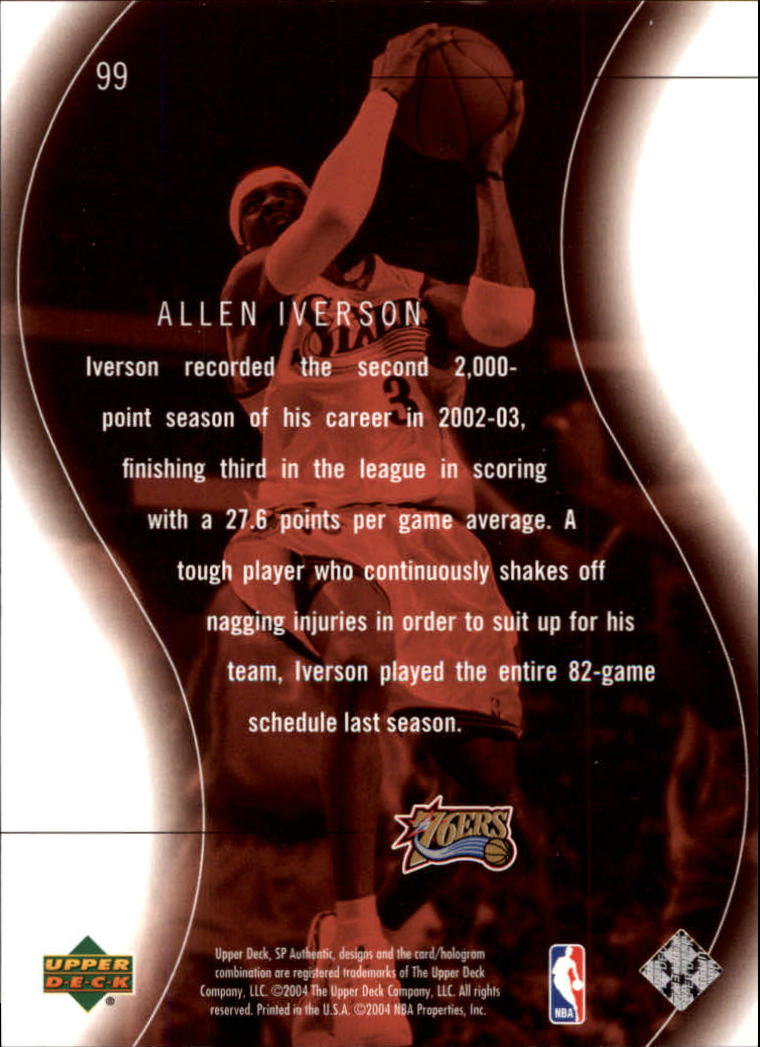 2003-04 SP Authentic #99 Allen Iverson SPEC back image