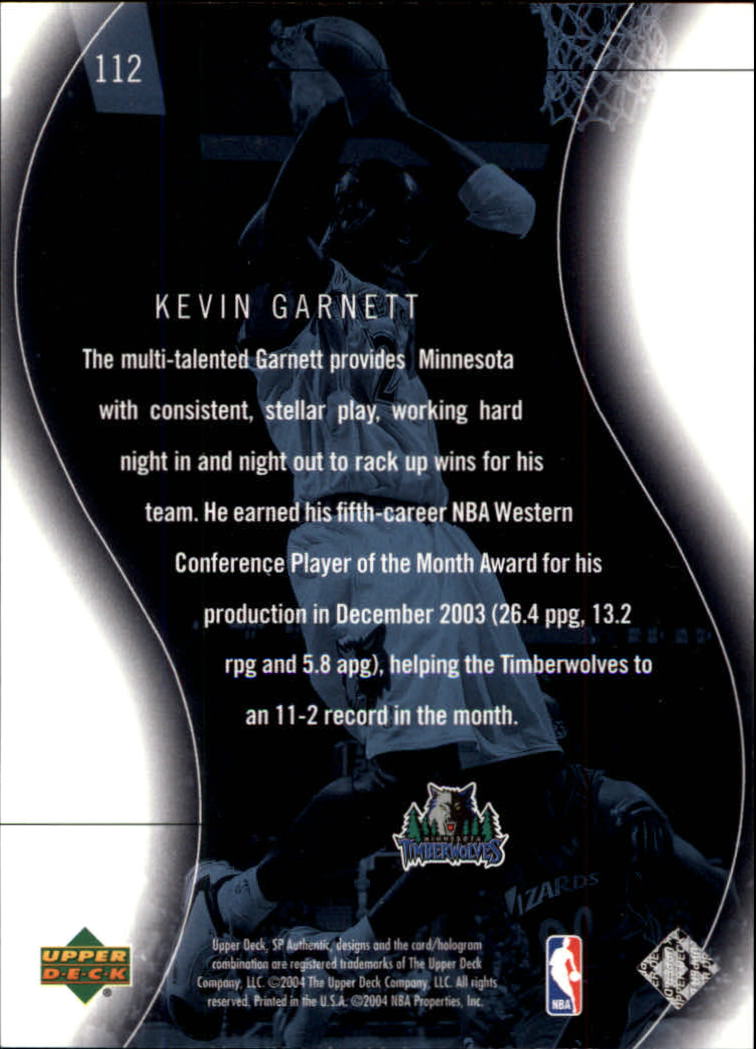 2003-04 SP Authentic #112 Kevin Garnett SPEC back image