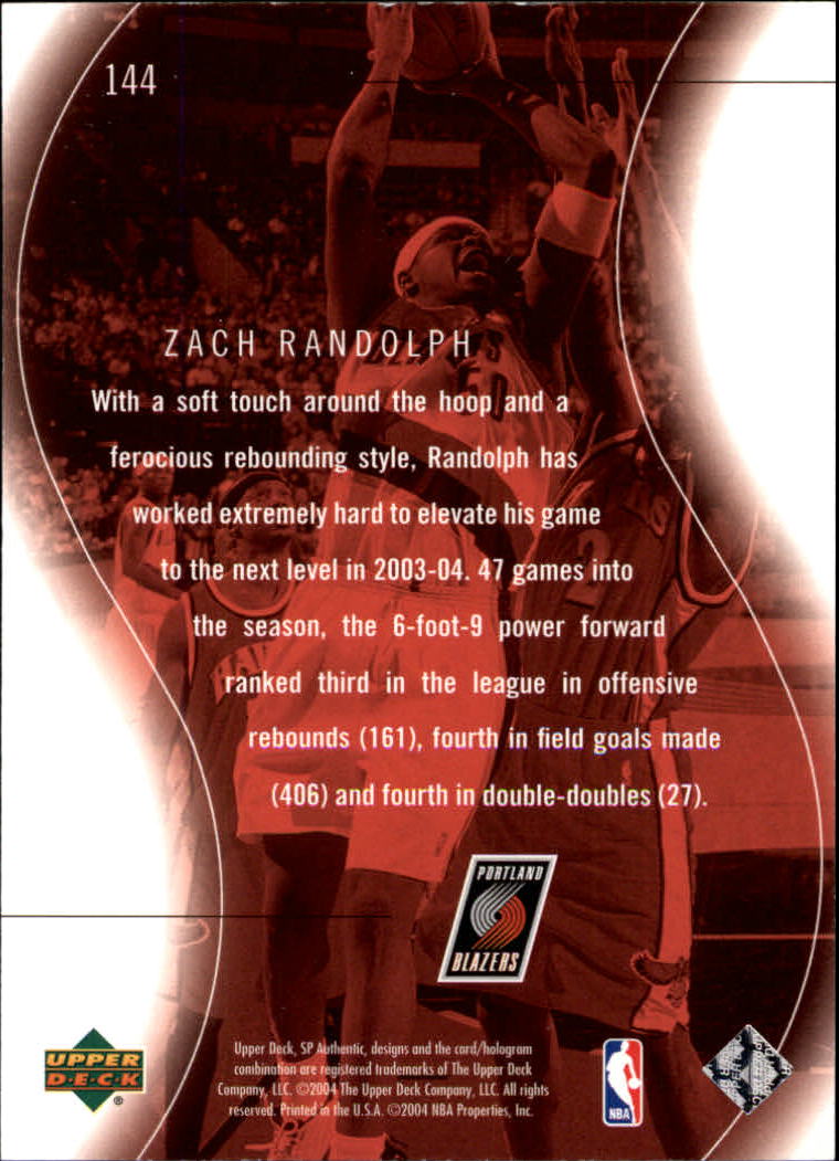 2003-04 SP Authentic #144 Zach Randolph SPEC back image