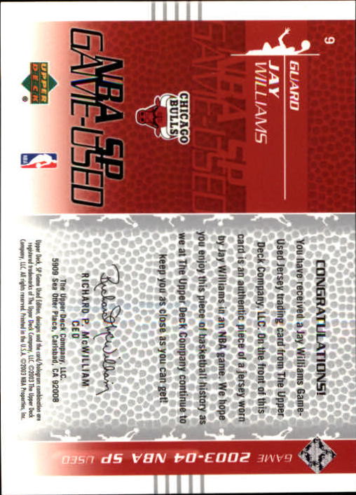 2003-04 SP Game Used #9 Jay Williams JSY back image