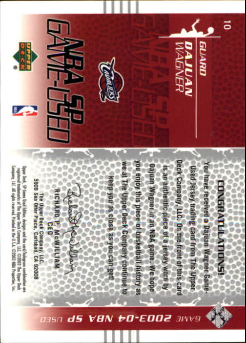 2003-04 SP Game Used #10 DaJuan Wagner JSY back image