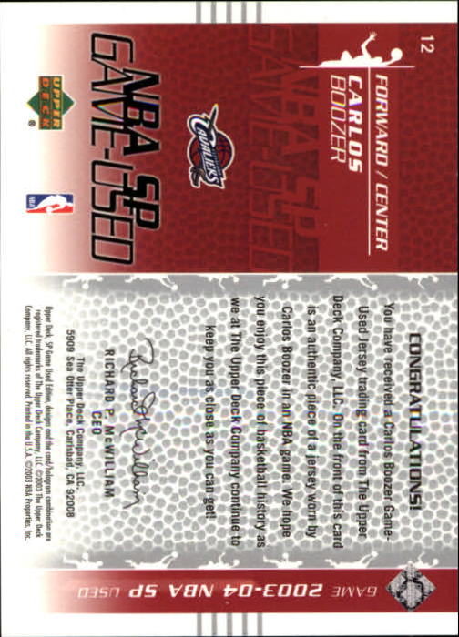 2003-04 SP Game Used #12 Carlos Boozer JSY back image