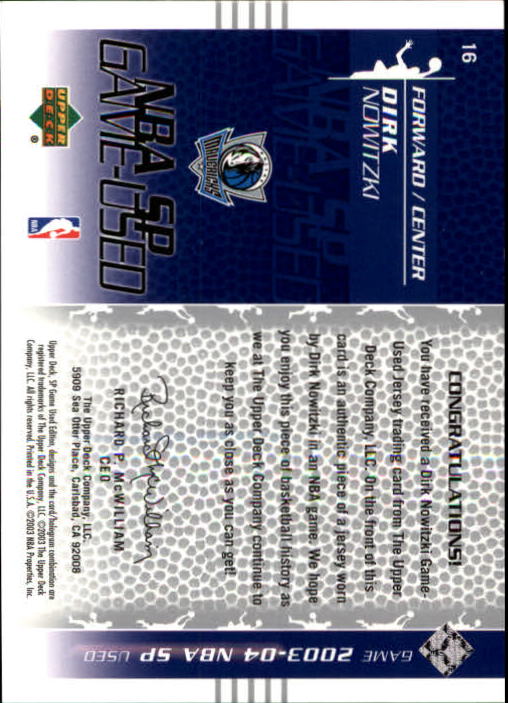 2003-04 SP Game Used #16 Dirk Nowitzki JSY back image